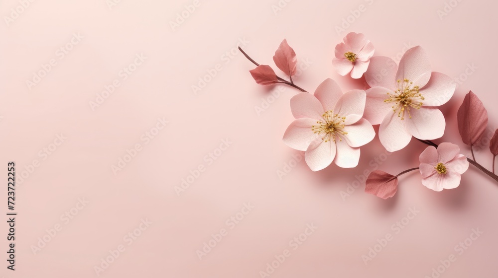 Fototapeta premium International women's day poster with composition of spring pink flowers