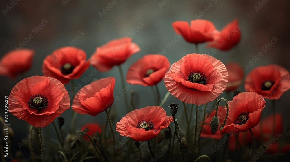 Obraz premium Blooming Beauties: A Red Poppy Blossom Bonanza Generative AI