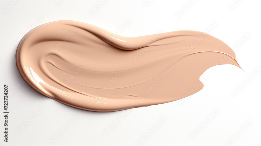 A smooth, creamy swatch smudge of beige liquid foundation makeup on a white background A smooth, creamy swatch smudge of beige liquid foundation makeup on a white background