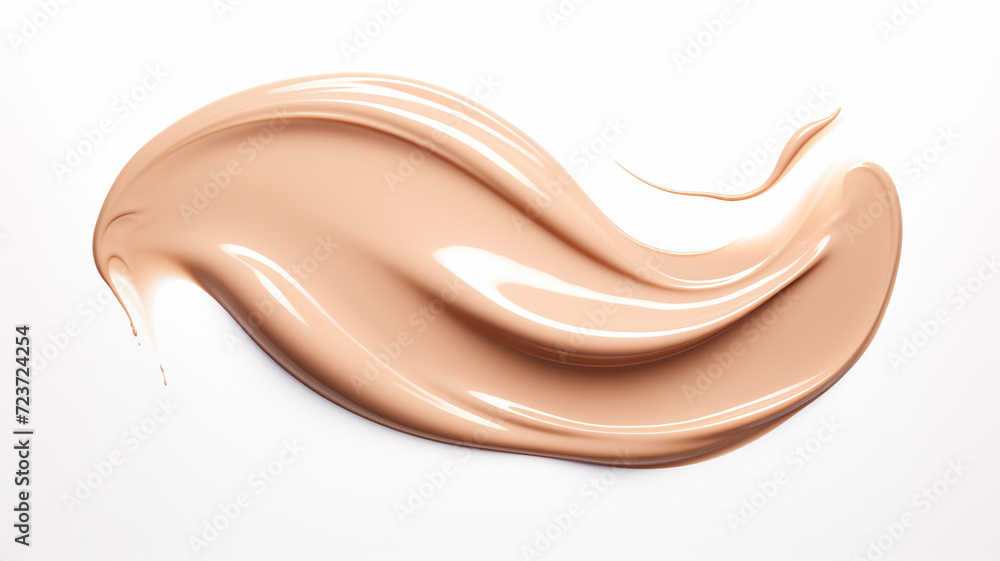 A smooth, creamy swatch smudge of beige liquid foundation makeup on a white background A smooth, creamy swatch smudge of beige liquid foundation makeup on a white background