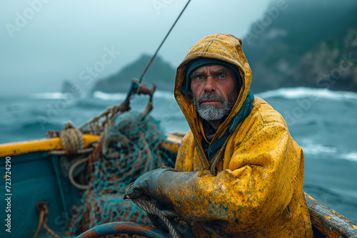 Fisherman on a fishing boat at sea