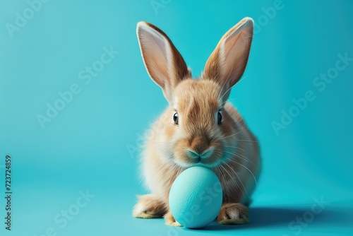 Easter bunny with a blue painted egg © Zaleman