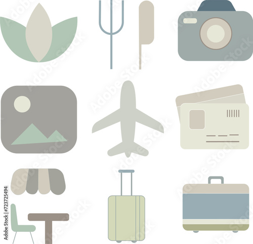 travel icons set in pastel colors