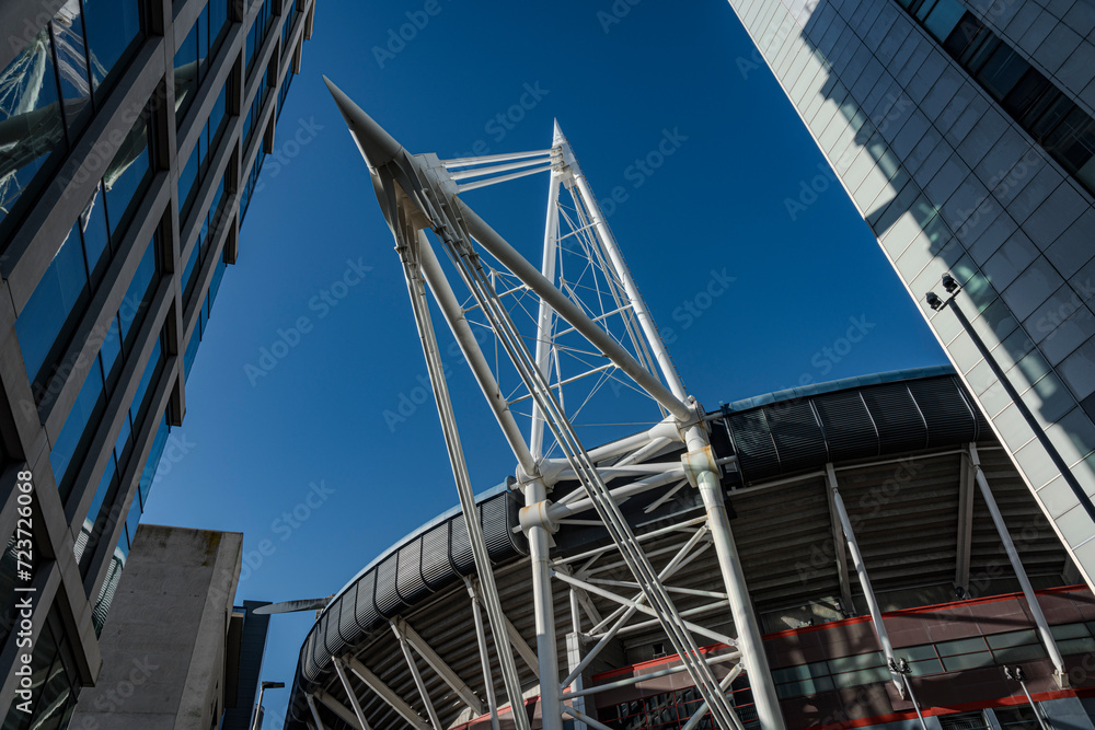 gewagte Konstruktion des Stadions in Cardiff (Wales, UK)