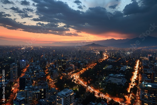 The center of Santiago de Chile after sunset photo