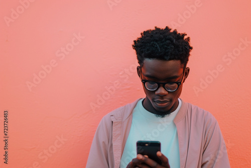 Young Man Using Smartphone. Modern Lifestyle and Technology Concept