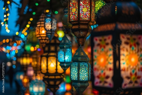 lanterns hanging at a night