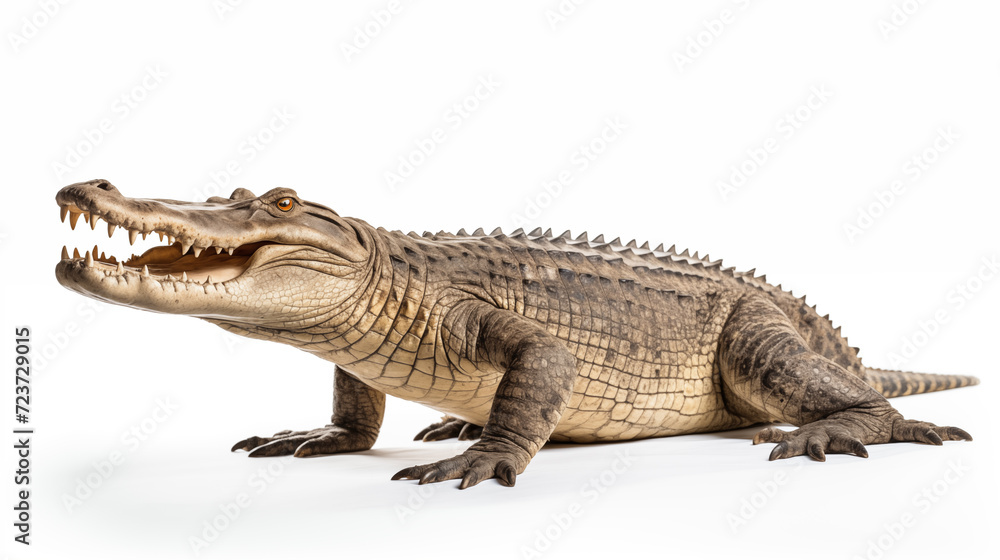 Fototapeta premium Crocodiles on white background, they are large semiaquatic reptiles