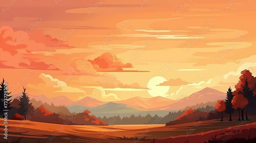 Autumn season at sunset, landscape background for banner or presentation