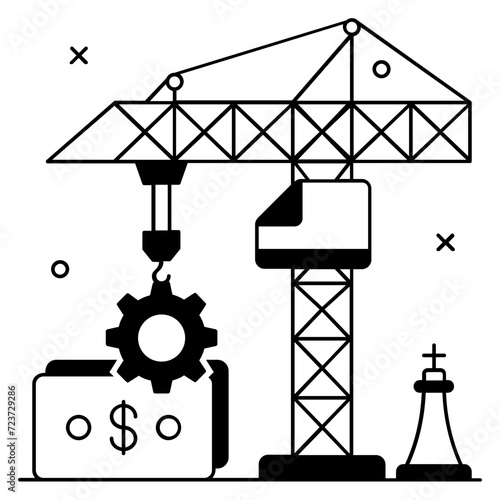 Advancement Strategies for Industry Progress Vector Icon Design, Commercial strategy Symbol, Market outreach Sign, Oversight and operational control, Sectoral Financial Control Measures Concept