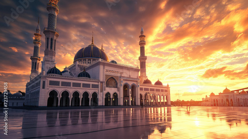Dramatic sky over magnificent mosque at sunset © boxstock production