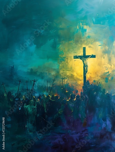 Jesus Christ crucified on a cross, background poster banner, motivational, social media post, wallpaper