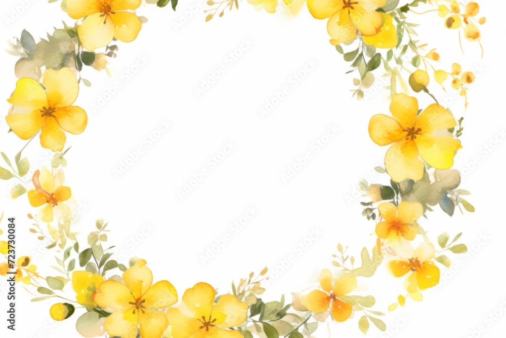 黄色い花　フレーム　水彩