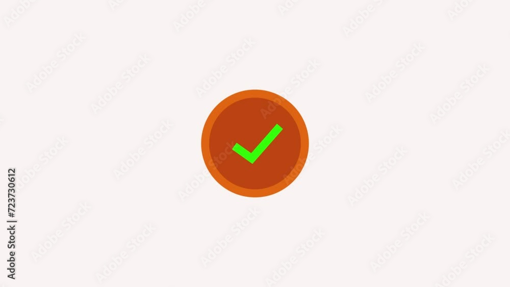 Animated green check mark icon in orange circle. Isolated on a white background. Check mark animation with alpha channel. correct or tick mark animation. Motion Graphics. Animated green check mark icon in orange circle. Isolated on a white background. Check mark animation with alpha channel. correct or tick mark animation. Motion Graphics.