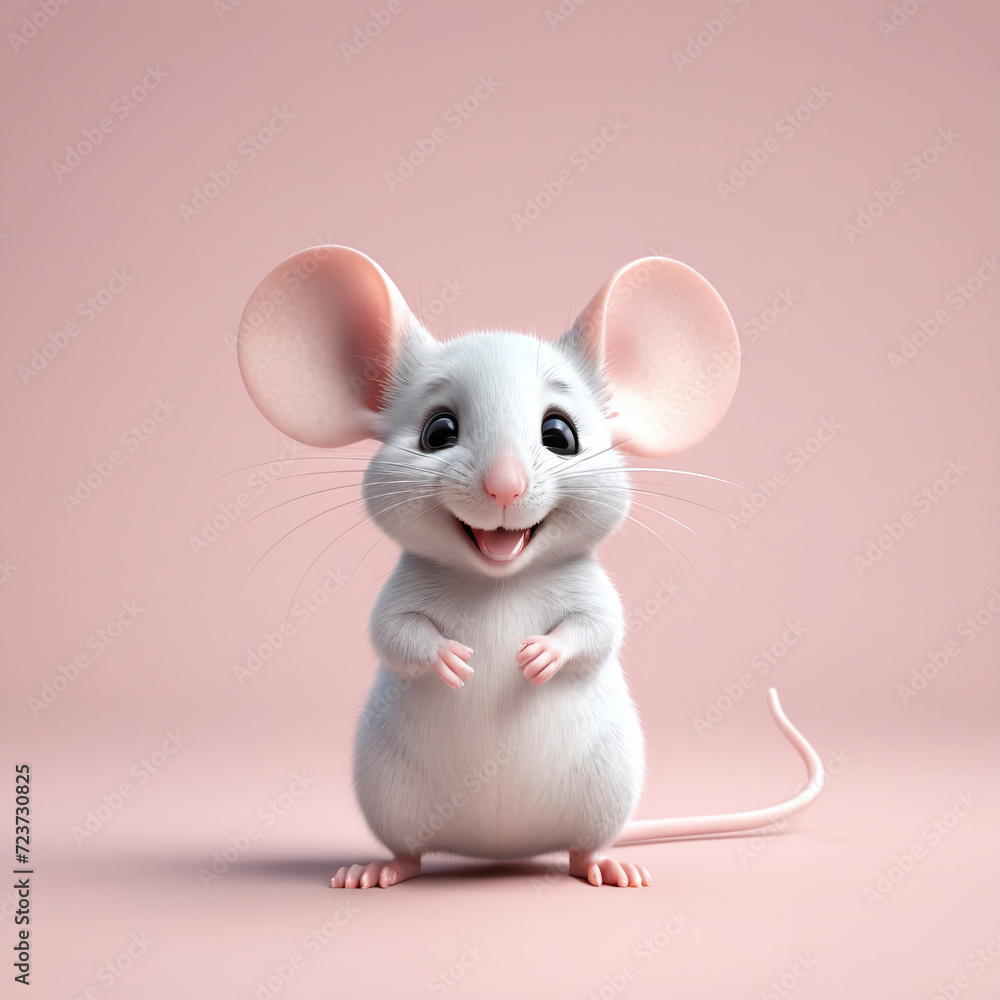 3D rendering of an adorable kawaii furry smiling standing mice or mouse looking very happy for joy. pastel color background. 3D rendering of an adorable kawaii furry smiling standing mice or mouse looking very happy for joy. pastel color background.