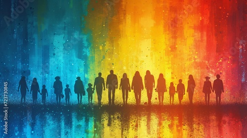 Colorful People Walking Together in a Rainbow Generative AI