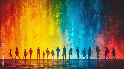 Colorful People Walking Together in a Vibrant World Generative AI