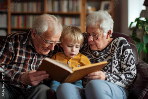 Grandparents are reading books to their grandchildren