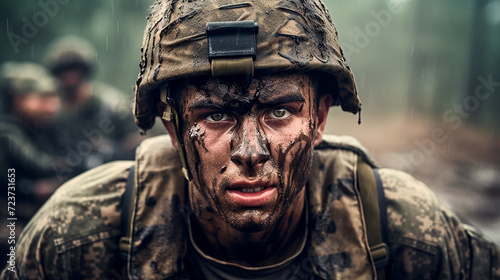 A Glimpse into the Intensity of a Soldier's Stance in the Midst of War