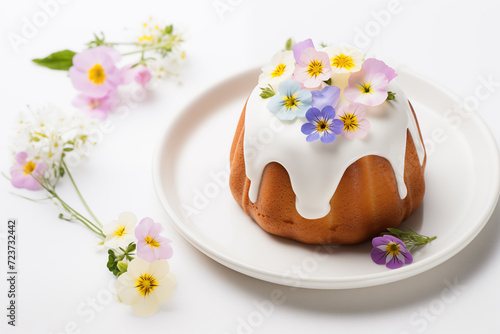 Easter cake and eggs, kulich,bread background. Happy Easter card