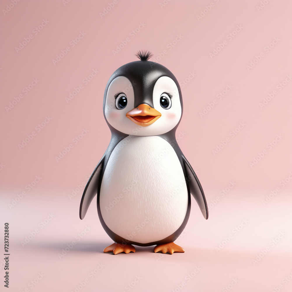 Obraz premium A cute penguin 3d render cartoon illustration isolated in pastel background