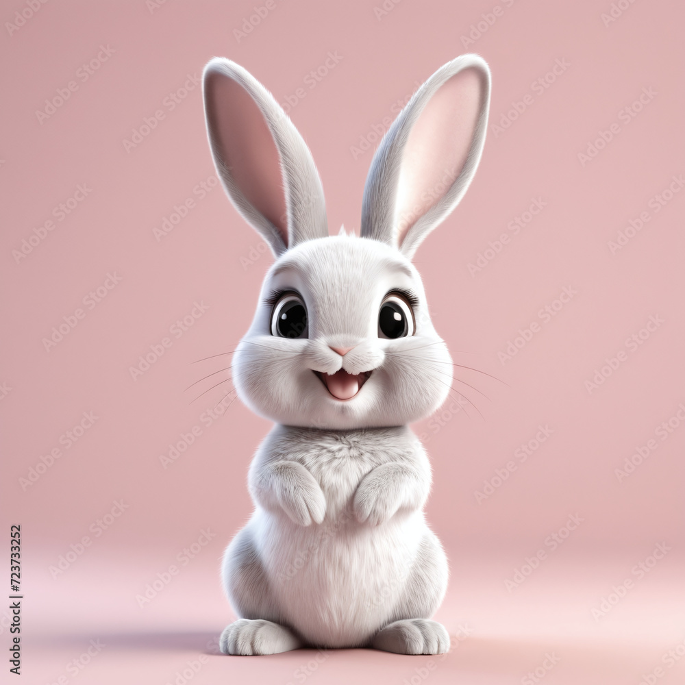 A charming 3D render of a standing rabbit bunny on white pastel color background in the form of an cute adorable and lovable cartoon character A charming 3D render of a standing rabbit bunny on white pastel color background in the form of an cute adorable and lovable cartoon character
