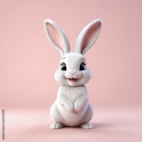 A charming 3D render of a standing rabbit bunny on white pastel color background in the form of an cute adorable and lovable cartoon character