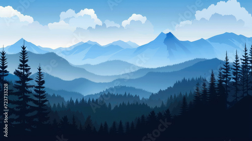 Serene Mountain Scenery Depicted in a Flat 2D Illustration