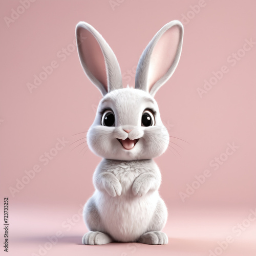 A charming 3D render of a standing rabbit bunny on white pastel color background in the form of an cute adorable and lovable cartoon character