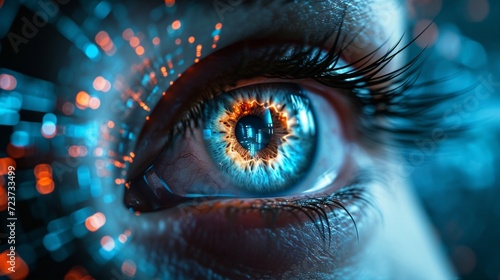 An eye scanning device capturing the unique iris pattern, exemplifying the advanced level of security offered by biometric authentication.