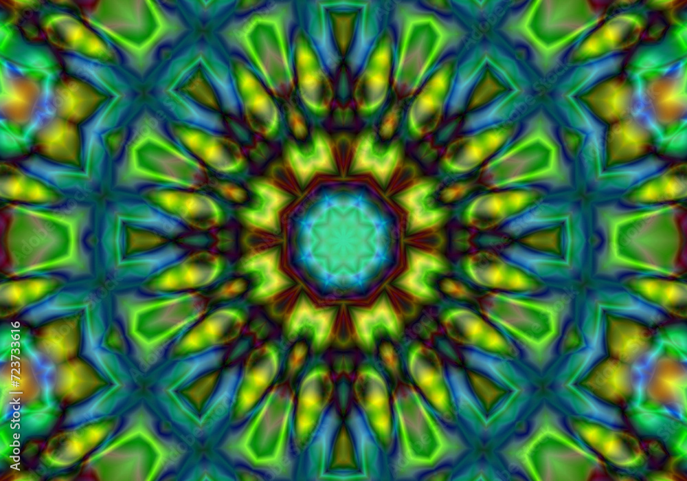 Kaleidoscope Mandala Art Design. Abstract Kaleidoscope Pattern with Symmetry. psychedelic background, abstract background for various projects.