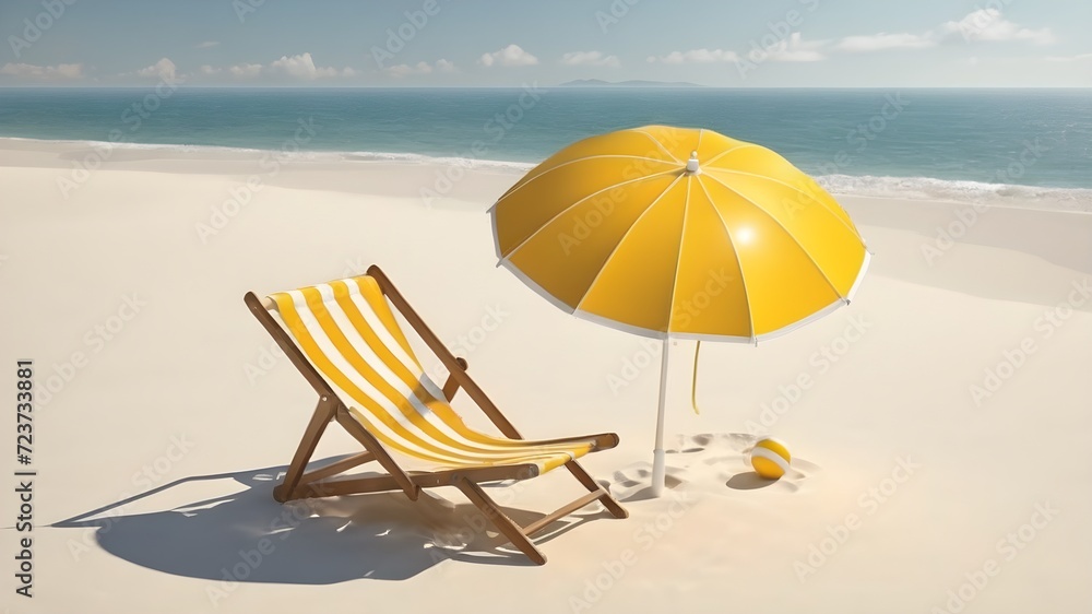 beach chairs and umbrella, ball, holiday concept mockup copy space 