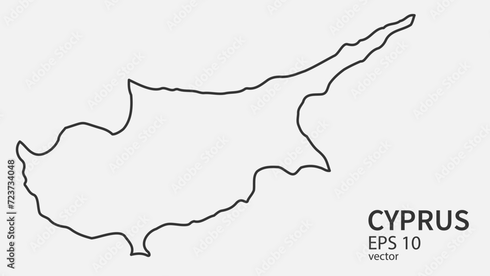 Vector line map of Cyprus. Vector design isolated on white background.	
