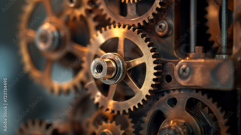 Close up of gears and cogs in a clockwork mechanism. Close up of gears and cogs in a clockwork mechanism.