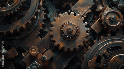 Close up of gears and cogwheels. Industrial background. 3d rendering