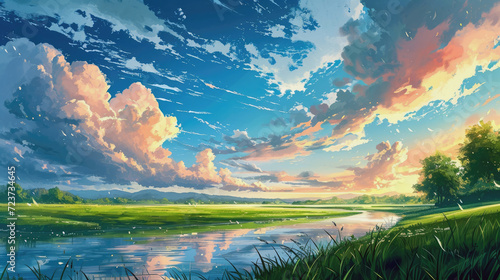 Beauty of Nature and a Lovely Lake on a Clear Day, Illustration of Natural Landscape