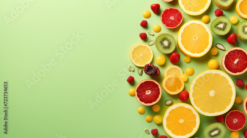 Fruit slices on a vibrant background - Healthy and juicy delights