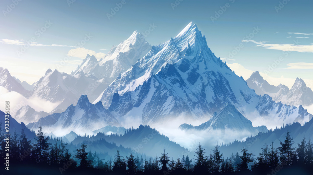 Stunning views of Mount Everest and pine forests Stunning views of Mount Everest and pine forests
