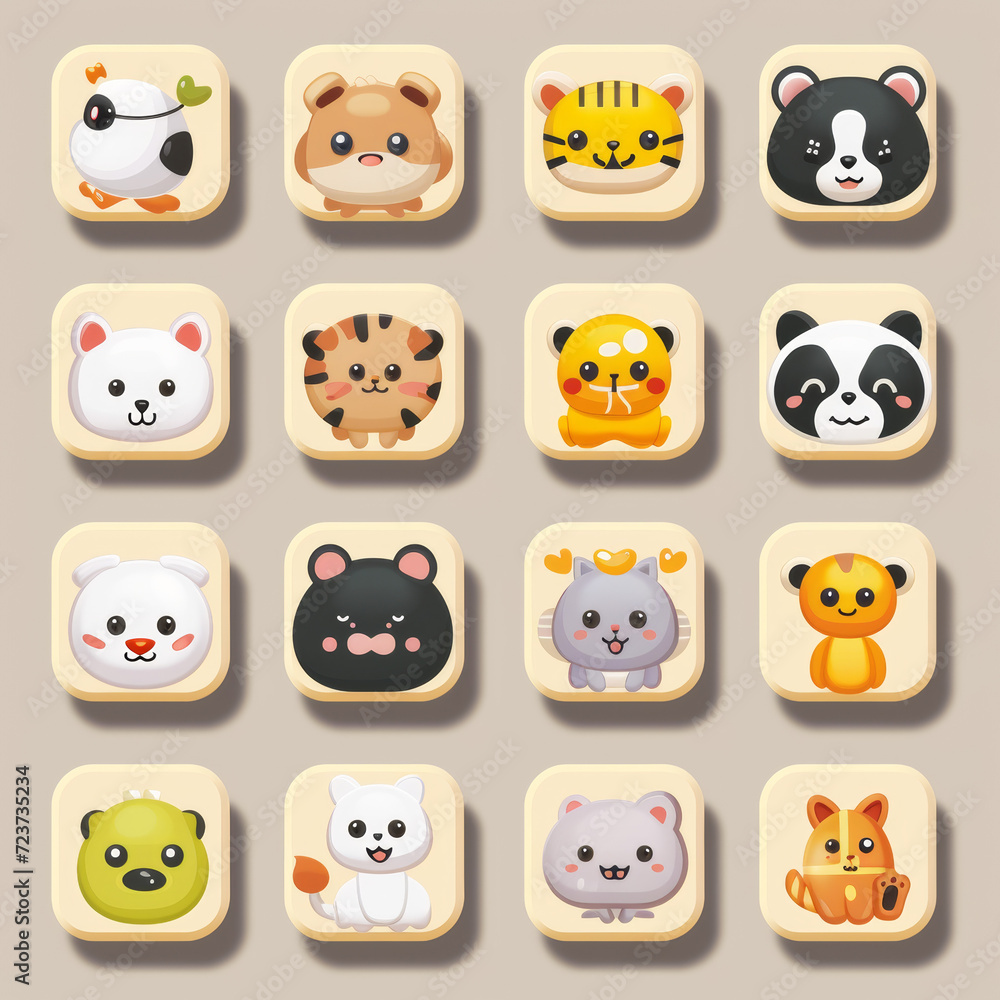 cute animals stickers a individual for UI design or app icon cute animals stickers a individual for UI design or app icon