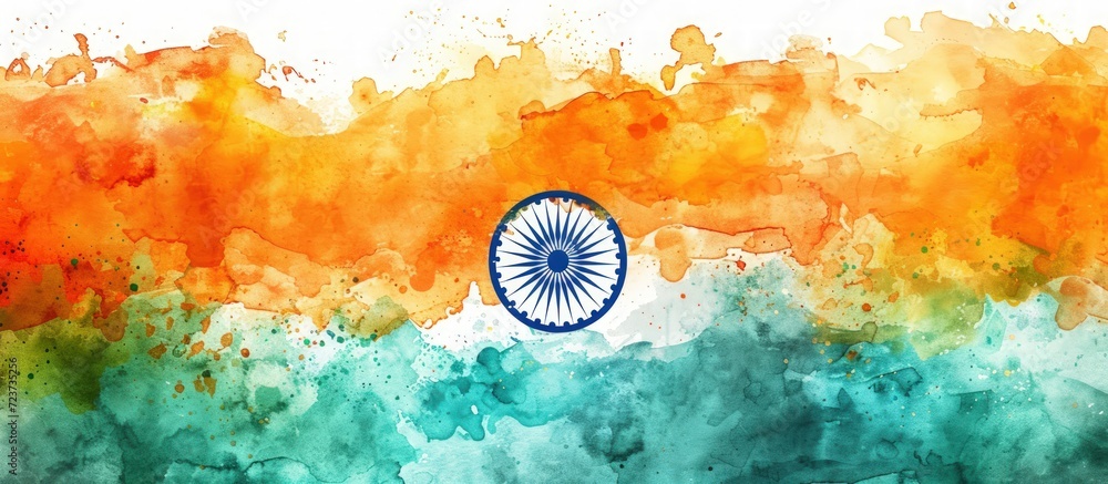 Watercolor style of Indian flag waving in the sky.Generated AI Stock ...