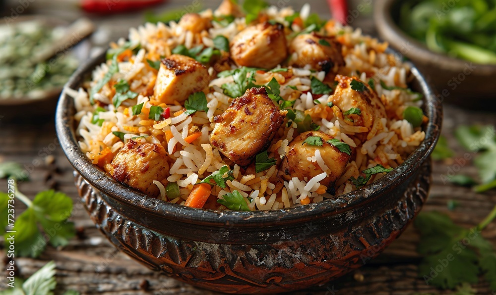 Rice Bowl with Chicken and Vegetables: A Delicious and Nutritious Meal for Any Time of the Month Generative AI Rice Bowl with Chicken and Vegetables: A Delicious and Nutritious Meal for Any Time of the Month Generative AI