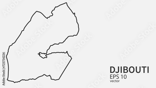 Vector line map of Djibouti. Vector design isolated on white background. 