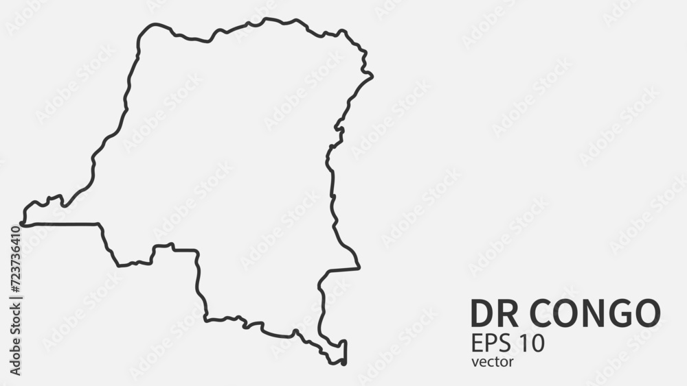 Vector line map of Dr Congo. Vector design isolated on white background.	
