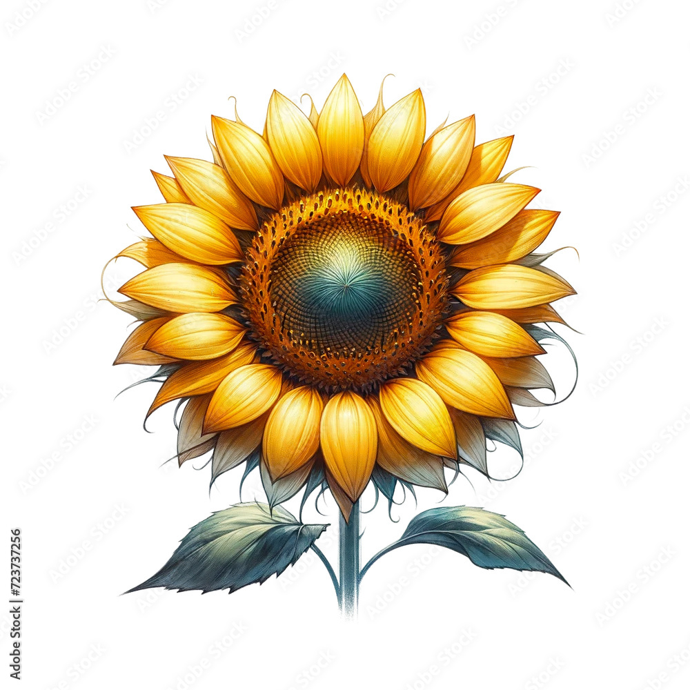 Fototapeta premium Bold Watercolor Sunflower - Clear and Isolated Style