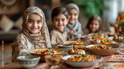 Smiling Children Enjoy a Meal Together Generative AI