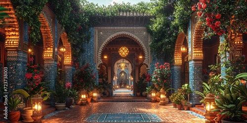 Arabian Nights Entrance to a Palace with a Beautiful Garden Generative AI