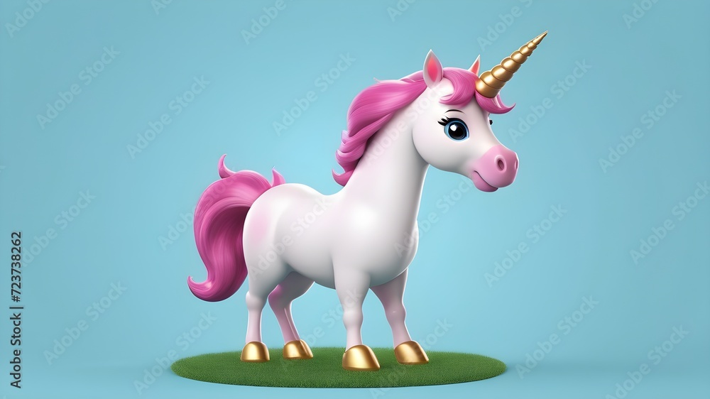 cute unicorn on blue background, 3d rending cute unicorn on blue background, 3d rending