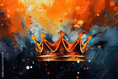 Orange banner with crown for king's day (former queen's day), koningsdag, koninginnedag, Netherlands (Nederland) national day #723738290