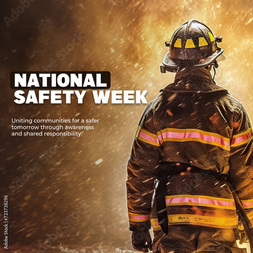 National Safety Week Poster - Firefighter: Promote National Safety Week with this impactful poster featuring a brave firefighter in action.