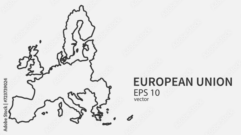 Vector line map of European Union. Vector design isolated on white background.	
